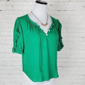 Maeve by Anthropologie Hina Ruffle Blouse in Emerald Green size 2